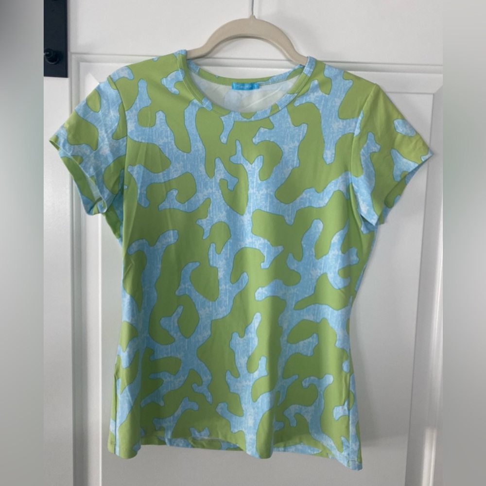 J. McLaughlin Green and Blue Abstract Tee